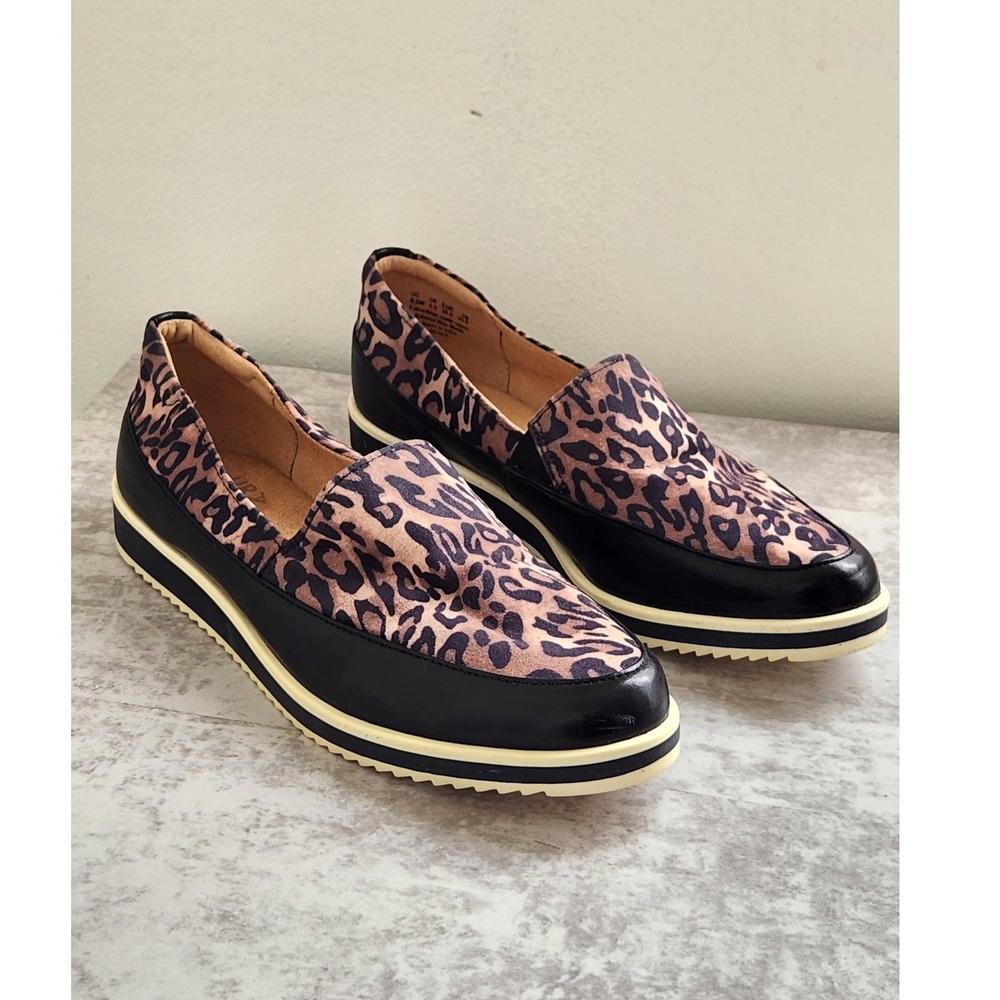 Naturalizer Beale Loafers Women 8.5W Black Leopard Print Excellent Platform Slip